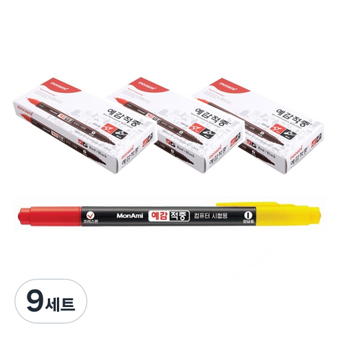모나미 예감적중 컴퓨터용 사인펜 12p세트, 흑색, 적색, 108개