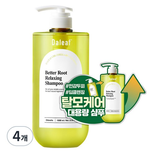 달리프 클로렐라 베러 루트 릴렉싱 탈모 완화 기능성 샴푸, 1L, 4개