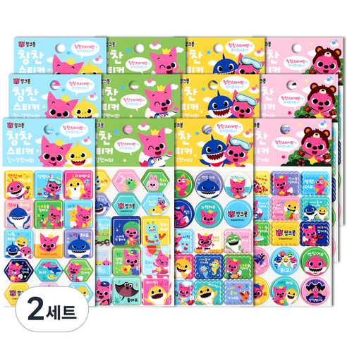 핑크퐁 칭찬 스티커 4종 x 3p세트, 혼합색상, 2세트