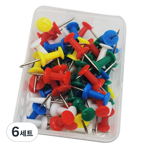 마다꾸미 컬러 투명 압정 랜덤발송 50p + 보관함 세트, 6세트