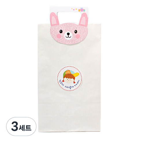 피크닉하우스 토끼 손잡이스티커 20p + 화이트 각대종이봉투 20p + 소녀 원형스티커 20p, 혼합 색상, 3세트