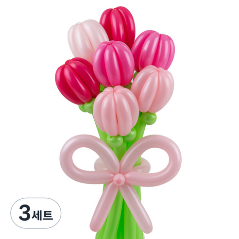 셈퍼텍스 요술풍선 데이지 튤립 꽃다발 만들기 세트, 핑크부케 4색혼합, 3세트