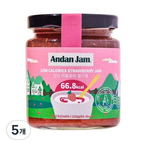 안단잼 저칼로리 딸기잼, 220g, 5개