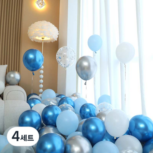 피앤비유니티 풍선 50p 세트 블루, 09 블루앤실버 컨페티 5색혼합, 4세트
