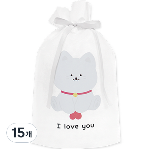 도나앤데코 회색고양이의 사랑해요 선물 포장 주머니 부직포백 2호 22 x 32 cm, 005 앉은 고양이, 15개