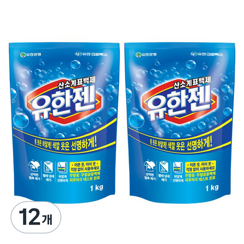 유한젠 산소계 표백제 분말형 리필, 1kg, 12개