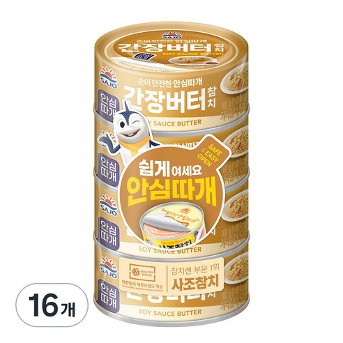 사조 간장버터 참치 안심따개, 100g, 16개