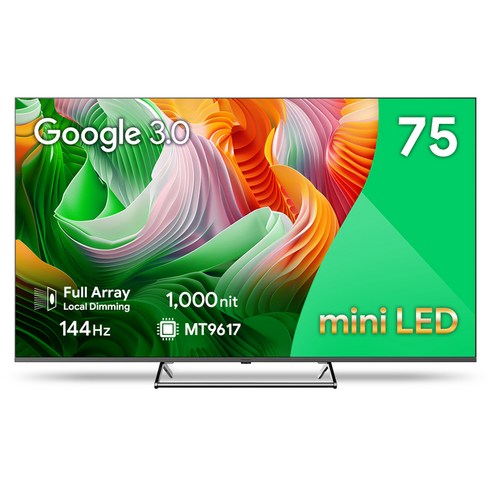 더함 4K UHD QLED 스마트 144Hz 로컬디밍 돌비 AI 구글3 게이밍 TV, UA751MINILED SMART CINEMA144 24C1, 방문설치, 무타공 벽걸이형(추가비용발생), 191cm(75인치)