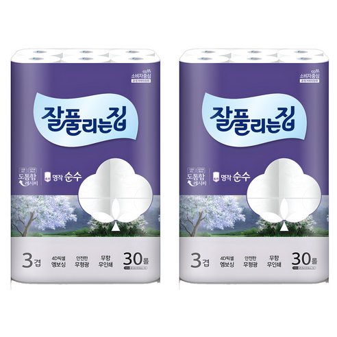 잘풀리는집 명작 순수 3겹 고급롤화장지, 30m, 30개입, 2개