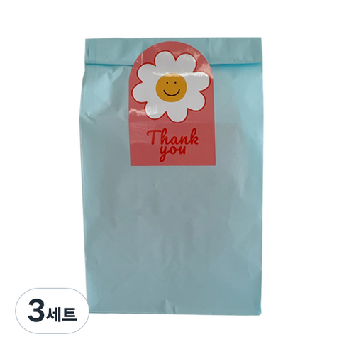 생일선물 포장 종이봉투 30p + 데이지스마일 스티커 50p 세트, 하늘색(종이봉투), 핑크(스티커), 3세트