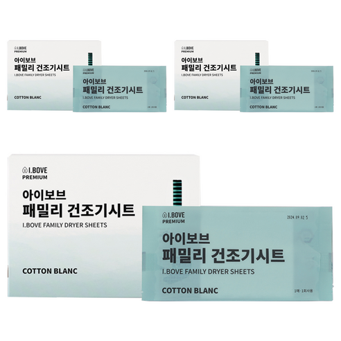 아이보브 프리미엄 패밀리 건조기시트 섬유유연제 코튼블랑 본품, 3개, 40매입