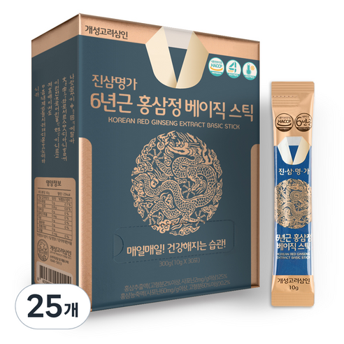 개성고려삼인 진삼명가 6년근 홍삼정 베이직 홍삼 스틱 30p, 300g, 25개