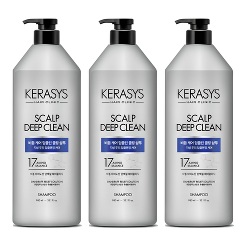 케라시스 두피 비듬케어 딥클린 쿨링 단백질 샴푸, 980ml, 3개