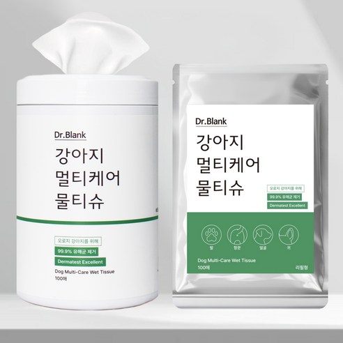 닥터블랭크 강아지 멀티케어 산책 물티슈 원통형 100p + 리필용 100p 세트, 1세트
