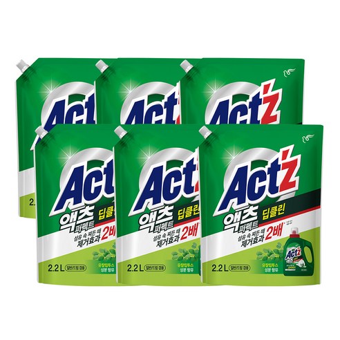 액츠 퍼펙트 딥클린 액상세제 리필, 2.2L, 6개