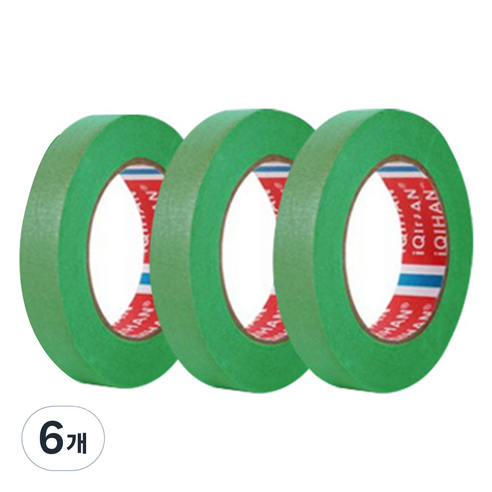 iQIHAN 칼라 마스킹 종이테이프 20mm x 15m, 그린, 6개