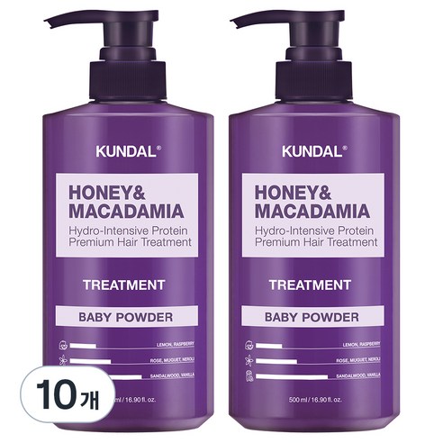 쿤달 허니 앤 마카다미아 헤어트리트먼트 베이비파우더향, 500ml, 10개