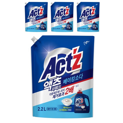 액츠 퍼펙트 베이킹소다 액상세제 리필, 2.2L, 4개