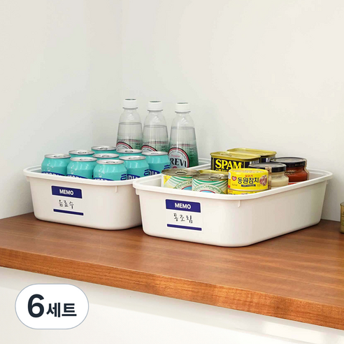 가쯔 국내 제조 멀티 팬트리 수납 정리함 + 뚜껑 + 스티커 세트, 화이트, 6세트
