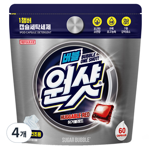 버블원샷 캡슐 세탁세제 허거블레드, 60개입, 4개