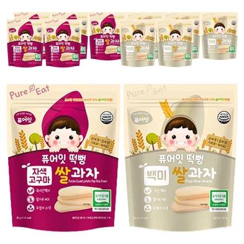 퓨어잇 자색고구마떡뻥 3p+ 백미떡뻥 3p, 자색고구마, 백미떡, 2개