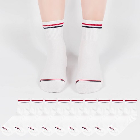 여성용 삼색포인트 카바 단목 양말 10켤레