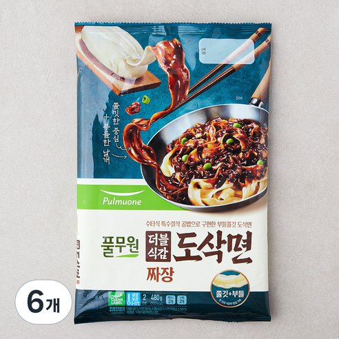 풀무원 더블식감 짜장도삭면 2인, 480g, 6개