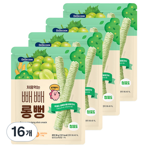 베베쿡 처음먹는 빼빼롱뻥 30g, 16개, 청포도