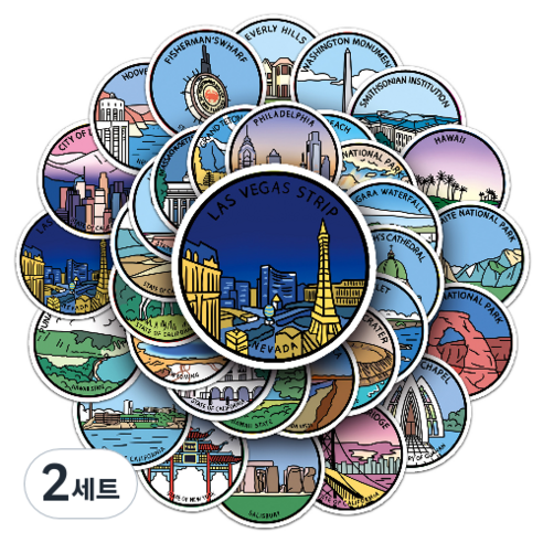 문곰상점 감성 다이어리 꾸미기 캐리어 스티커 50종 세트, 미국랜드마크, 2세트