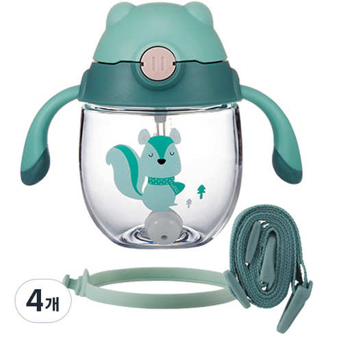 락앤락 스트랩 유아용 쁘띠 프렌즈 빨대컵 300ml, 그린(ABF790GRN), 4개