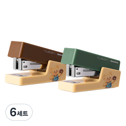 버터베어 미니 스테이플러 + 33호침 세트, 쿠키브라운(스테이플러), 6세트