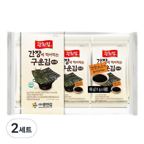 광천김 간장에 찍어 먹는 구운 파래김 간장포함, 11g, 12개