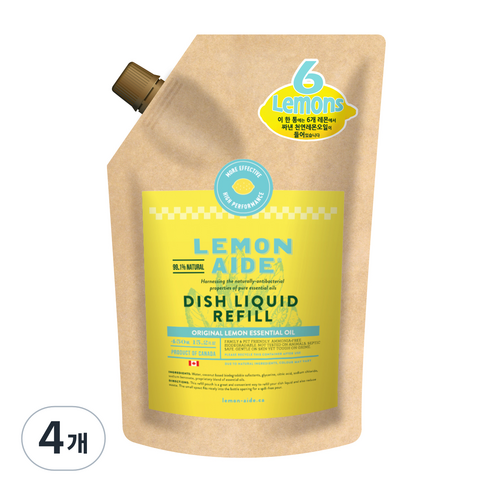 레몬에이드 주방용 리필 세제 오리지널 레몬, 450ml, 4개