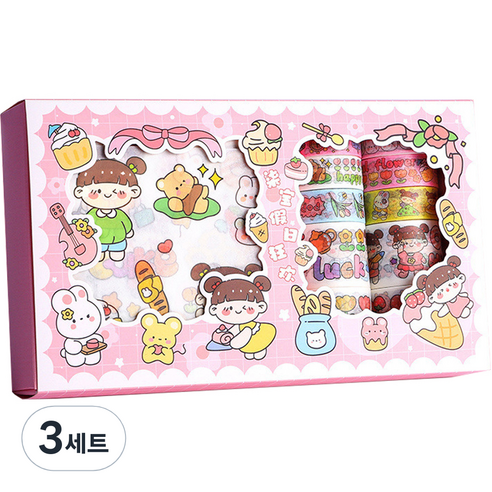 동아피엠에스 DIY 다꾸 종이 스티커 + 마스킹 데코테이프 기프트박스 세트, MK-2350, 3세트