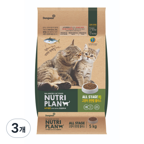 동원뉴트리플랜 고양이 전연령 사료, 생선, 5kg, 3개