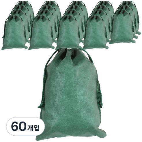 봄91 끈조리개 부직포백 20 x 28 cm, 그린, 60개입