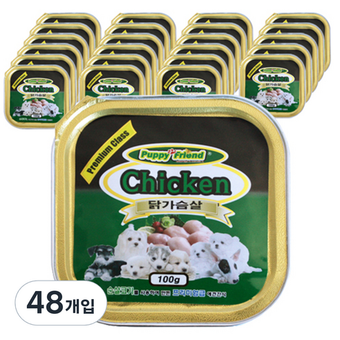 퍼피프랜드 강아지 사각 캔, 닭가슴살, 100g, 48개