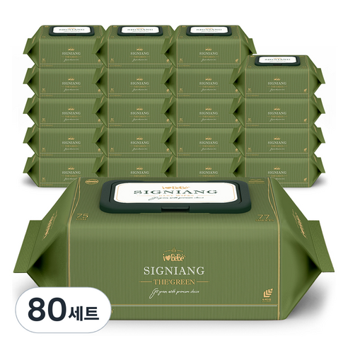아이러브베베 레이온 100% 더그린 아기 물티슈 캡형, 75g, 77매, 80세트