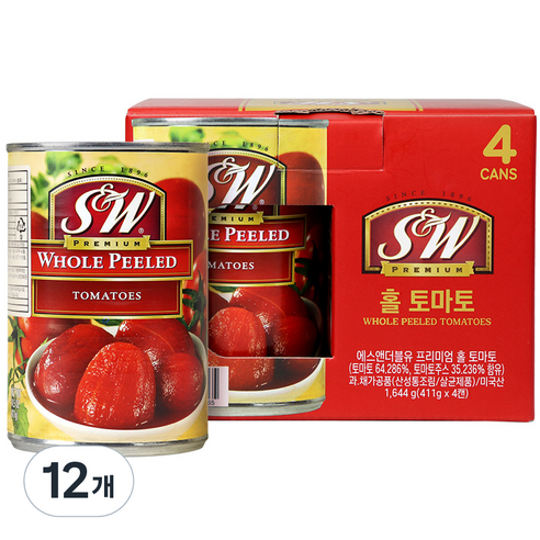 S앤W 프리미엄 홀 토마토 소스, 411g, 12개