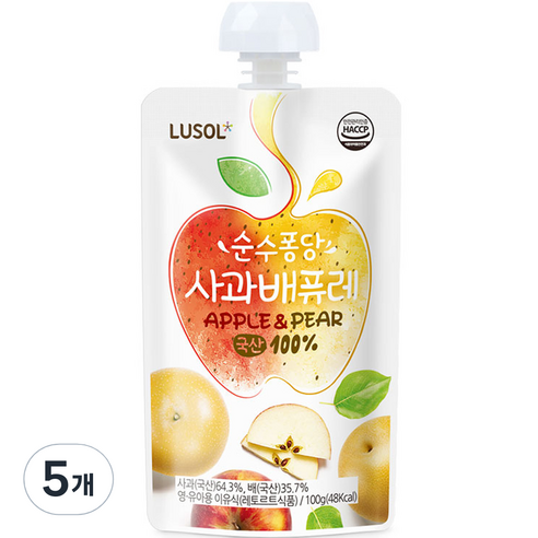 루솔 순수퐁당 퓨레, 혼합맛(사과/배), 100g, 5개