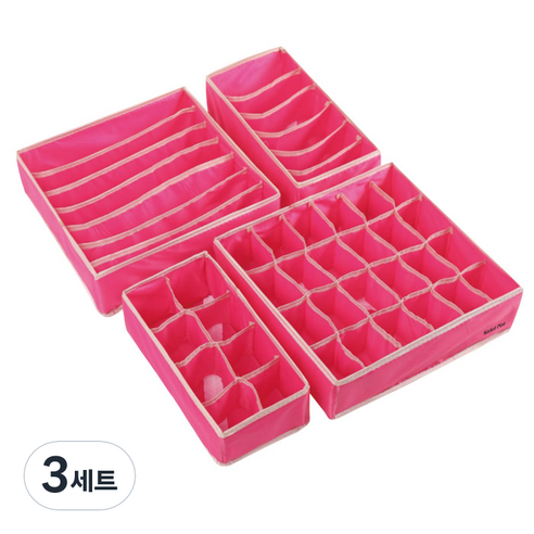 마켓플랜 다용도 속옷 정리함 4종 세트, 핑크, 3세트