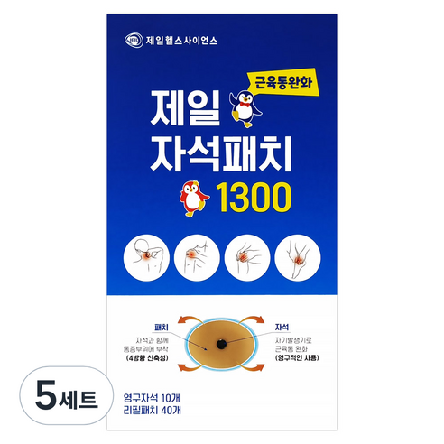 제일헬스사이언스 자석패치 1300 근육통완화 자석파스 영구자석 10p + 리필패치 40p 세트, 5세트