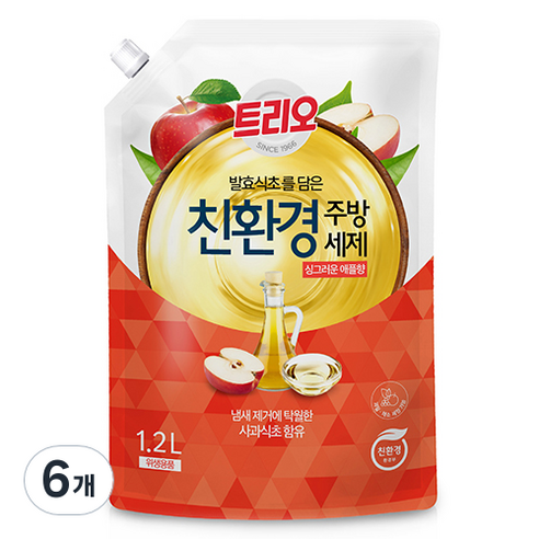 트리오 발효식초 담은 친환경 주방세제 애플향, 1.2L, 6개