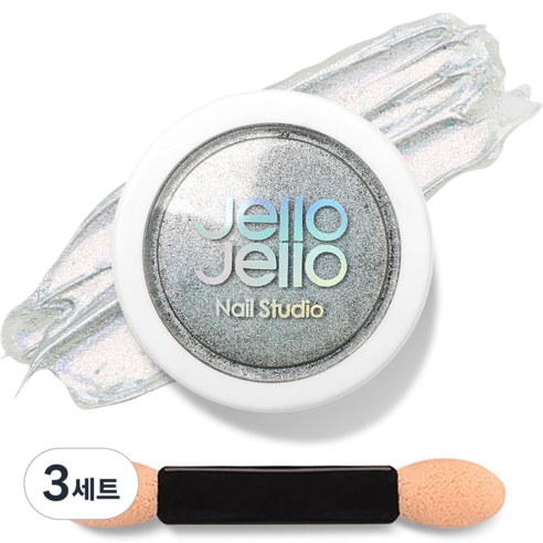 젤로젤로 젤네일 아트 엣지빔 미러 파우더 글리터 + 브러쉬 세트, 3세트, HP01 실버홀로라(글리터)