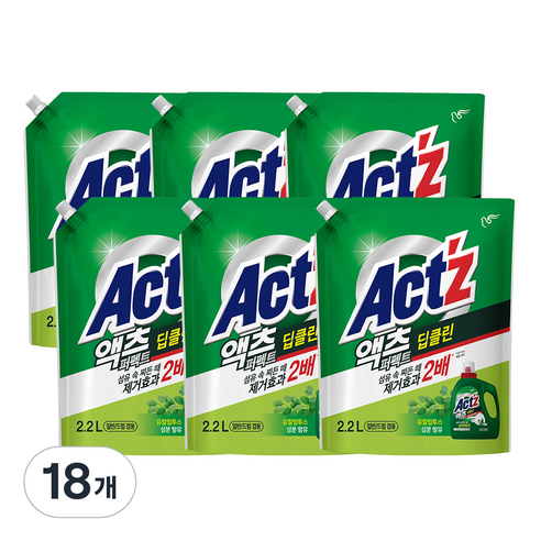 액츠 퍼펙트 딥클린 액상세제 리필, 2.2L, 18개