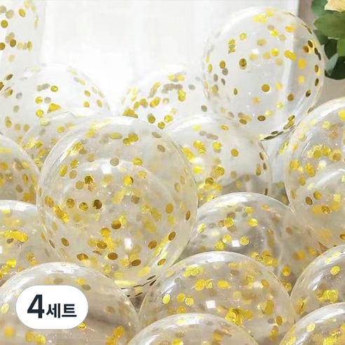 뷰라뷰 파티풍선 50p + 공기펌프 + 10m 리본 세트, 22 골드스팽글(랜덤발송), 4세트