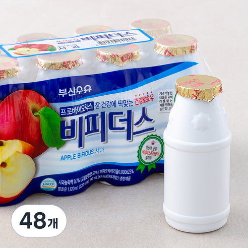 부산우유 비피더스 요구르트 사과, 140ml, 48개