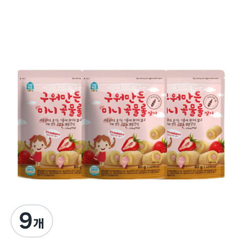 홈앤키즈 구워만든 미니 곡물롤, 딸기맛, 80g, 9개
