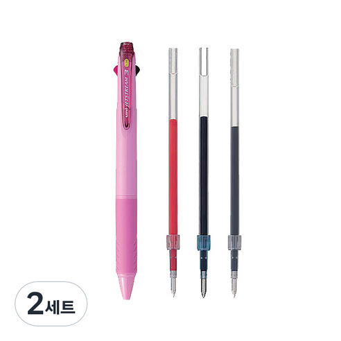 제트스트림 3색 볼펜 0.38mm + 리필심 흑 + 청 + 적, 베이비핑크, 2세트
