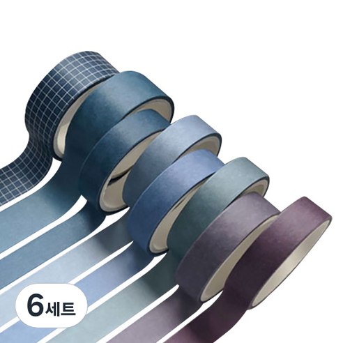 미빌 문구 베이직 패턴 마스킹 테이프 8종 세트, 퍼블리쉬 블루, 6세트